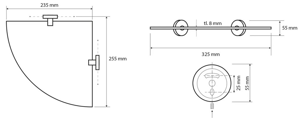 SAPHO XR603 X-Round E üveg sarokpolc 25 x 25 cm