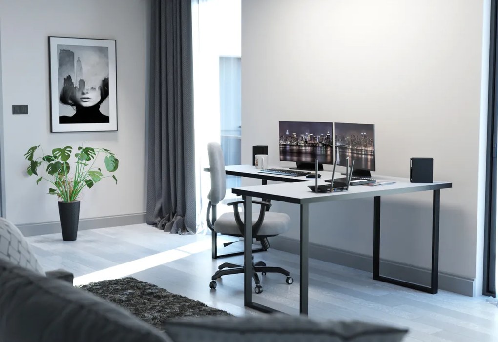 NAVI sarok számítógépasztal, 200/135x74x65, sötét beton