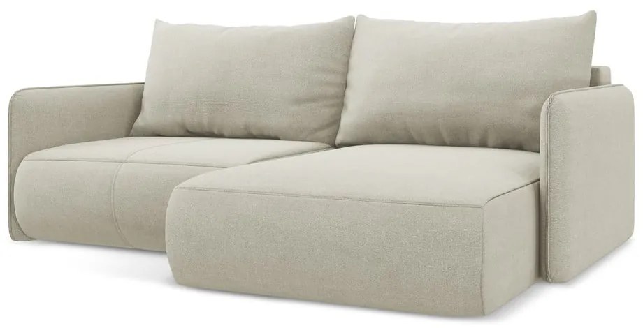 Krémszínű kinyitható-tárolóhelyes sarokkanapé (jobb oldali) Nanea – Makamii