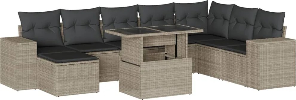 vidaXL 9 részes világosszürke polyrattan kerti ülőgarnitúra párnával