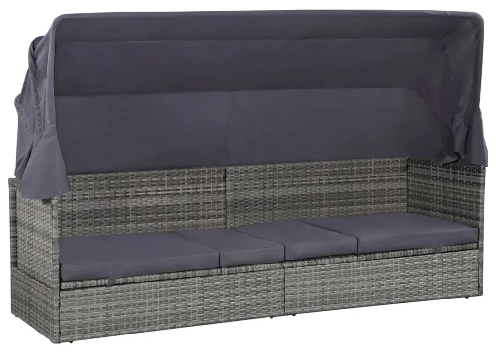 vidaXL szürke polyrattan napellenzős kerti ágy 205 x 62 cm