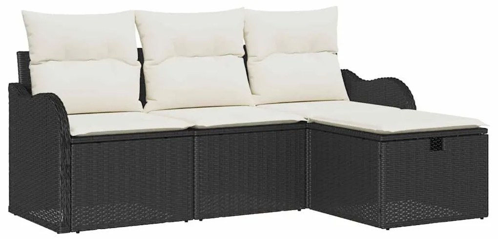 Kerti Kanapé Szett 4 pcs Fekete és krémszínű 176 x 117 x 85 cm