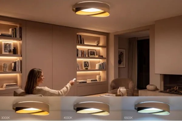 LED dimmelhető mennyezeti lámpatest SM. GALAXY M. 24W/230V Ø 55 cm bézs/barna/arany + távirányító