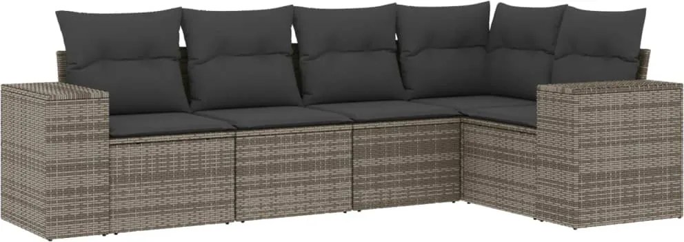 vidaXL 5 részes szürke polyrattan kerti ülőgarnitúra párnákkal