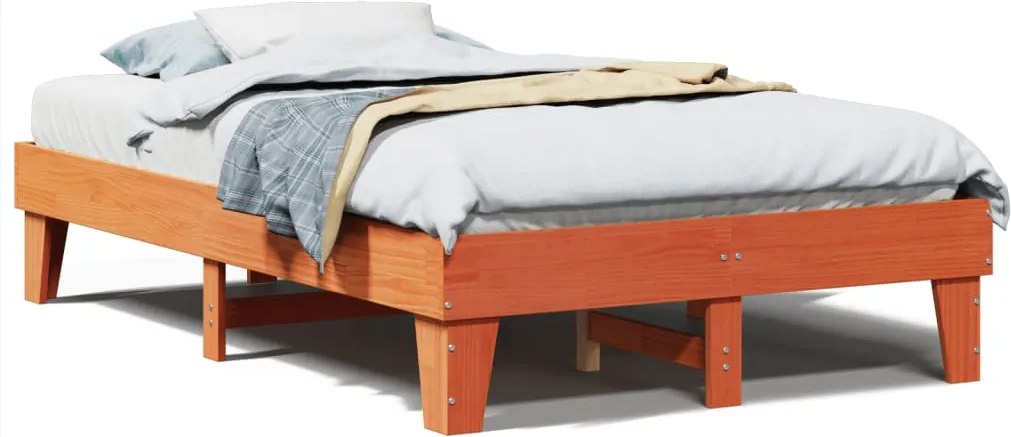 vidaXL viaszbarna tömör fenyőfa ágy matrac nélkül 120 x 200 cm