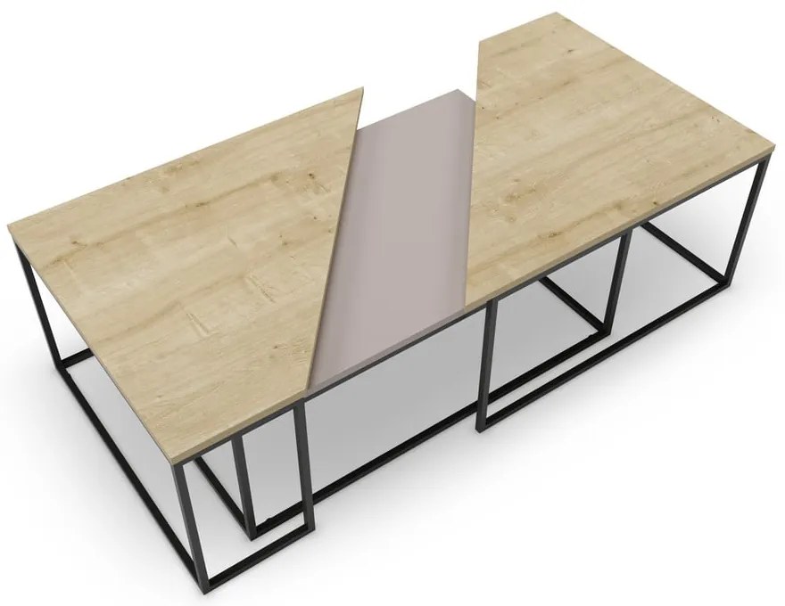 Dohányzóasztal szett tölgyfa dekoros asztallappal, 3 db-os 70x110 cm Titan – Marckeric