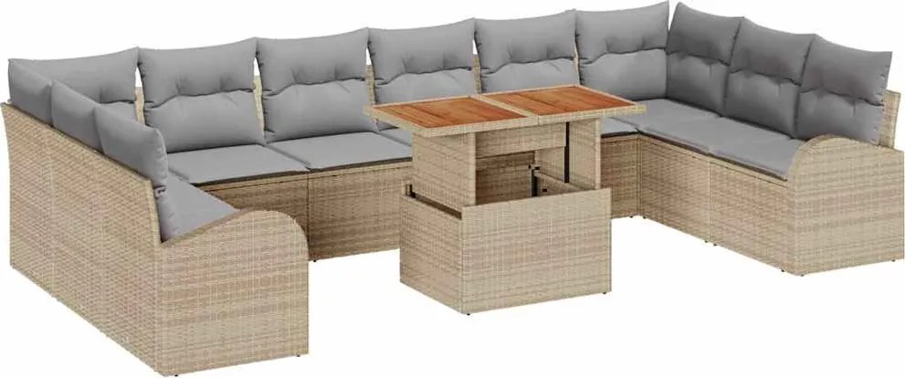 vidaXL Kerti Kanapé Szett tárolóval 11 pcs Bézs Poli rattan