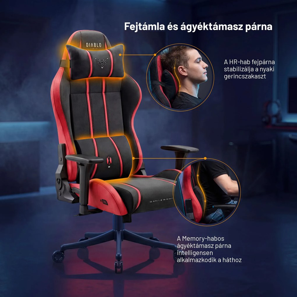 Gamer szék szövet Small Size, fekete-piros: Diablo X-One 2.0 Bloody Mary
