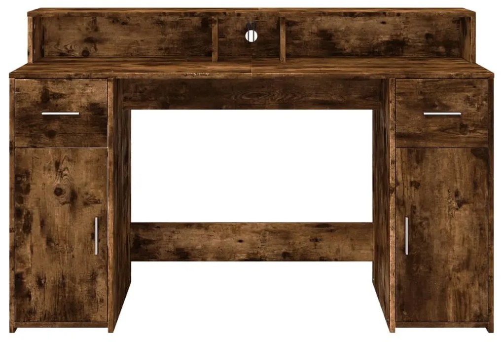 füstös tölgy színű szerelt fa íróasztal LED-ekkel 140x55x91 cm