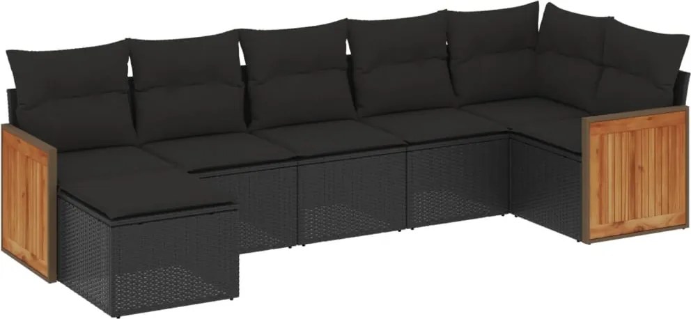 vidaXL 7 részes fekete polyrattan kerti ülőgarnitúra párnával