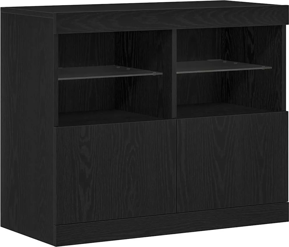 vidaXL LED tálaló LED -es lámpákkal Fekete 81 x 37 x 66,5 cm Faanyag