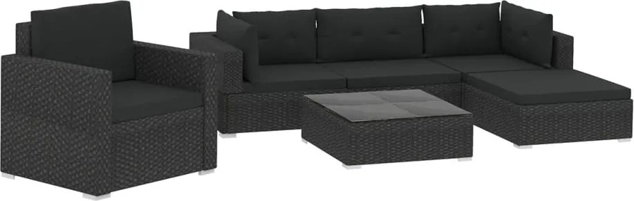 vidaXL 6 részes fekete polyrattan kerti ülőgarnitúra párnákkal