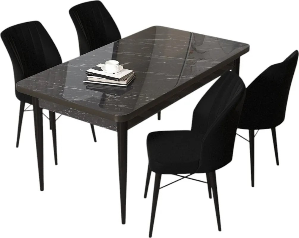 Arp étkezőgarnitúra, fekete márvány-fekete, 110 cm