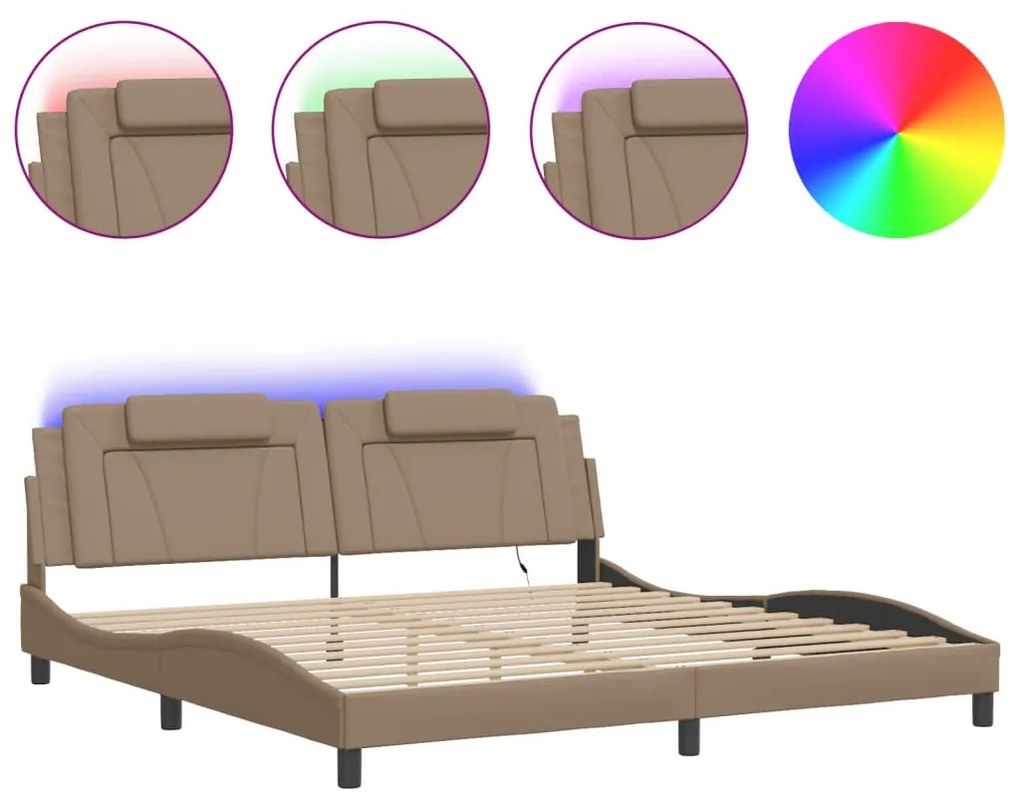cappuccino színű ágykeret Viana LED-ekkel matrac nélkül 200 x 200 cm