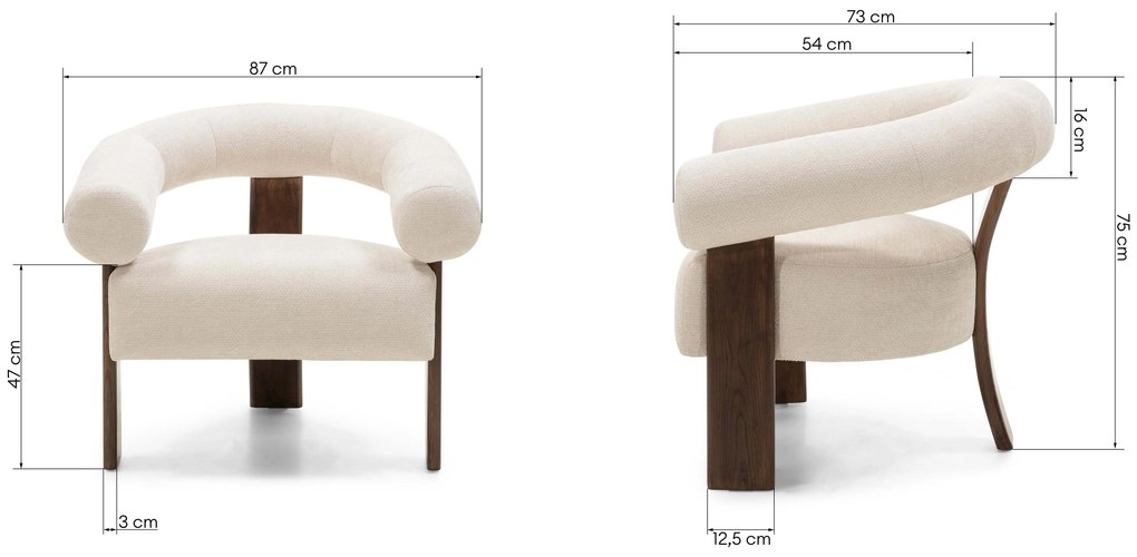 Krém design fotel KOKEI ALIA, dió színű dekor