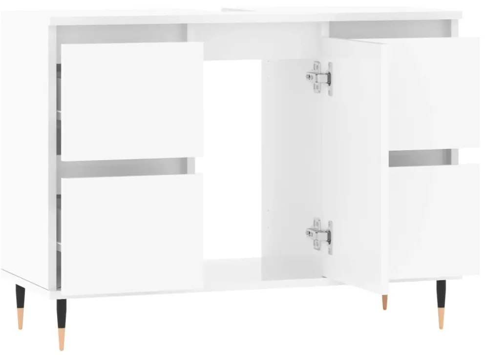 Magasfényű fehér szerelt fa fürdőszobaszekrény 80 x 33 x 60 cm