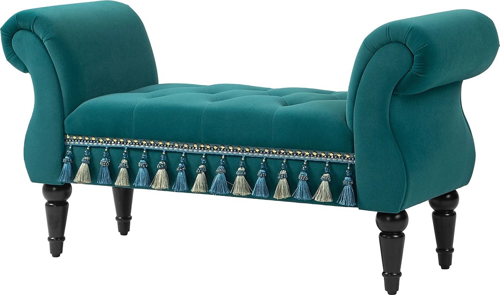 HOMCOM Kárpitozott Pad, Bársonyos Megjelenés, Luxus Ágyvég Pad Fával, Előszobai Pad a Hálószobához, Max. 150 kg Teherbírás, Zöld, 117 x 40 x 58 cm | A