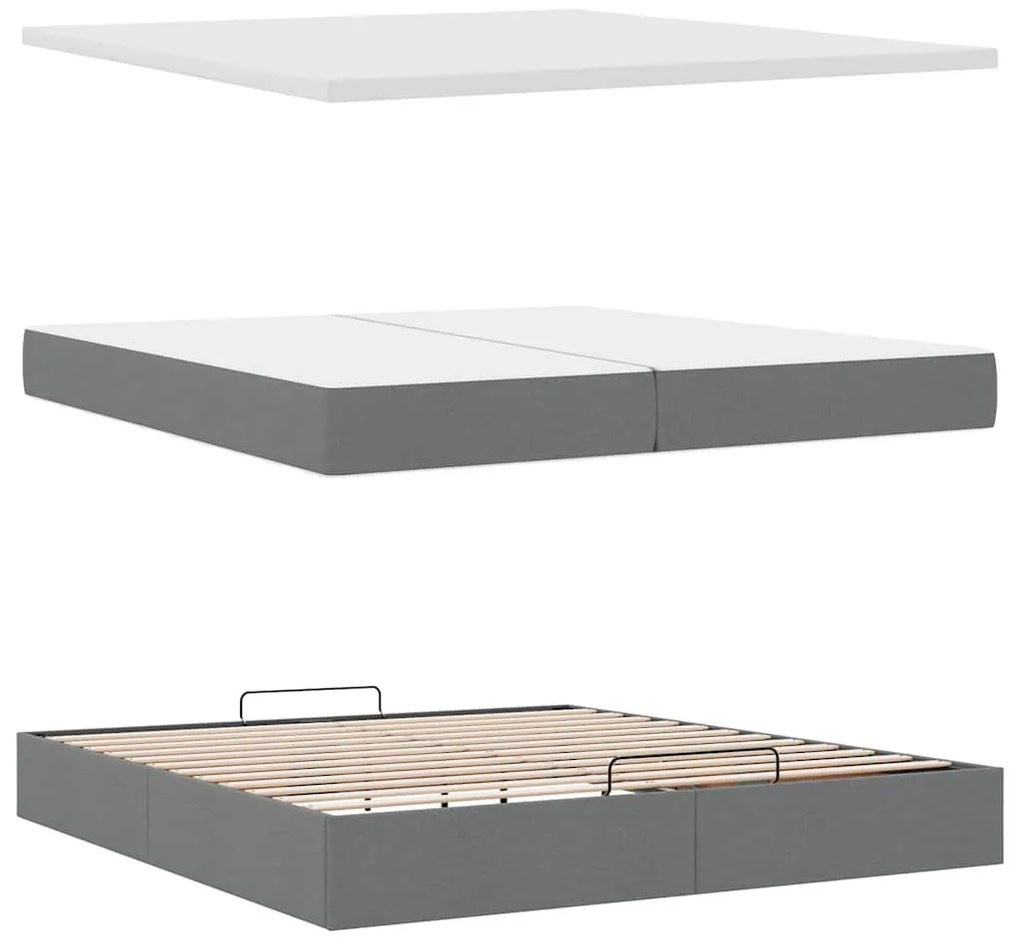 Ottomán ágykeret matracokkal Sötét szürke 200x200cm szövet