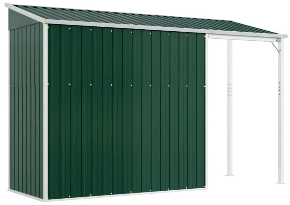 zöld kerti fészer meghosszabbított tetővel 277x107x181 cm