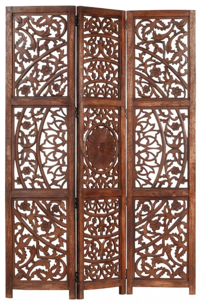3 paneles barna kézzel faragott mangófa térelválasztó 120 x 165