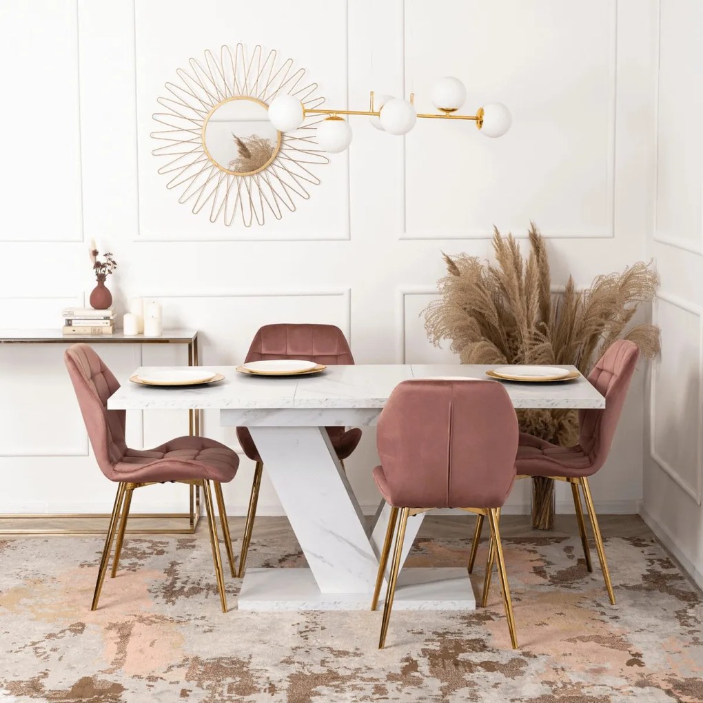 Bővíthető étkezőasztal 120–160 cm fehér márvány hatású kivitelben - CLARK