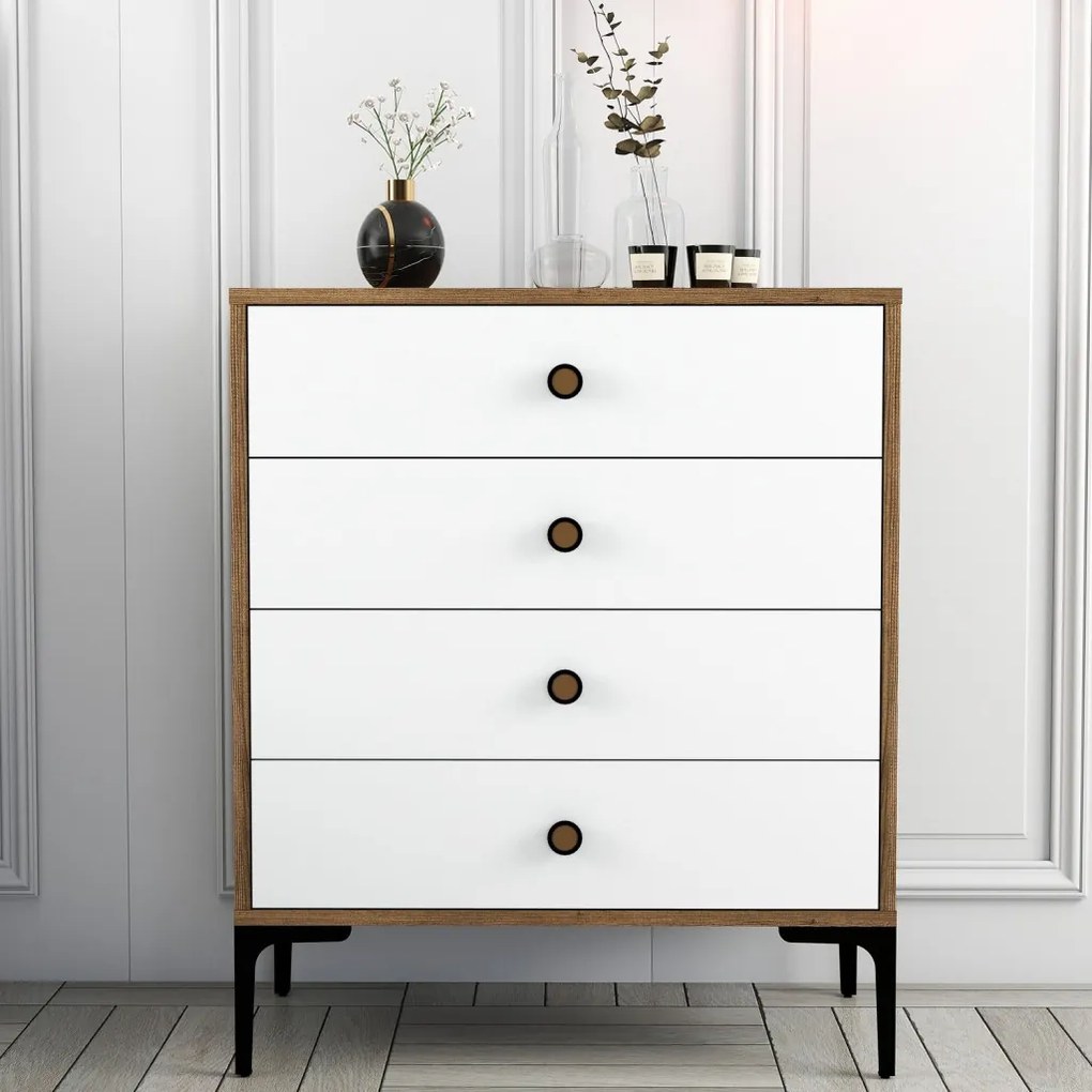 Lizbon komód, dió-fehér, 76 cm – TR845HCT1202