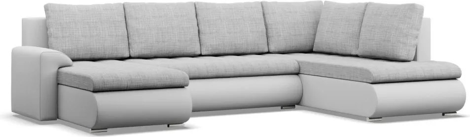 Tokio U sarokkanapé, 3 ágyneműtartóval, fonott + műbőr, jobboldali, szürke - fehér