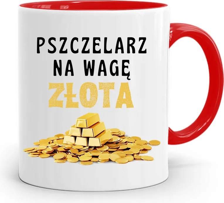 Piros Méhész Bögre Arany Mérleg Ajándék fényképes nyomtatással