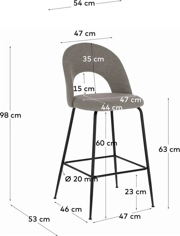 Szürke kárpitozott bárszék szett 4 db-os (ülésmagasság 63 cm) Mahalia – Kave Home