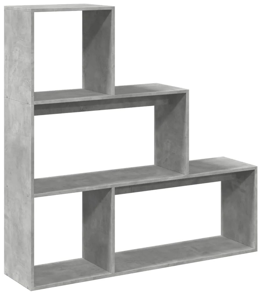 3 szintes betonszürke fa elválasztó könyvespolc 123x29x123 cm