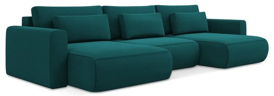 Türkiz bársony kinyitható-tárolóhelyes (U alakú) sarokkanapé Kapua – Makamii