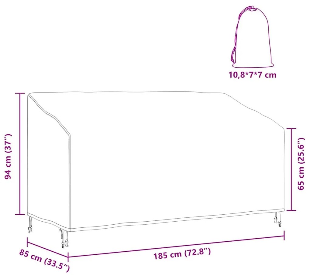 Kerti Pad Borító Fekete 185 x 85 x 65 / 94 cm 600D szövet