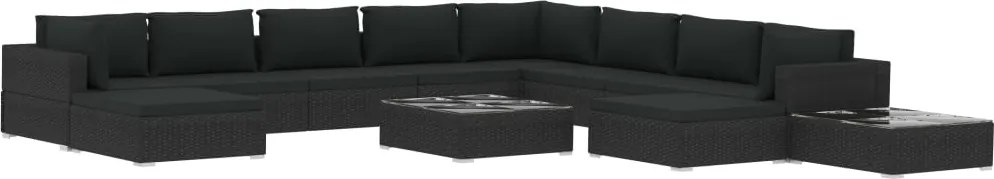 vidaXL 12 részes fekete polyrattan kerti bútorszett párnákkal