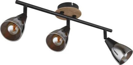 Globo 54311-3 Spotlámpa matt fekete fém, barna fa, füstszínű üveg, HxSzxM.: 420x100x195mm, nem tartozék: 3x E14 25W 230V