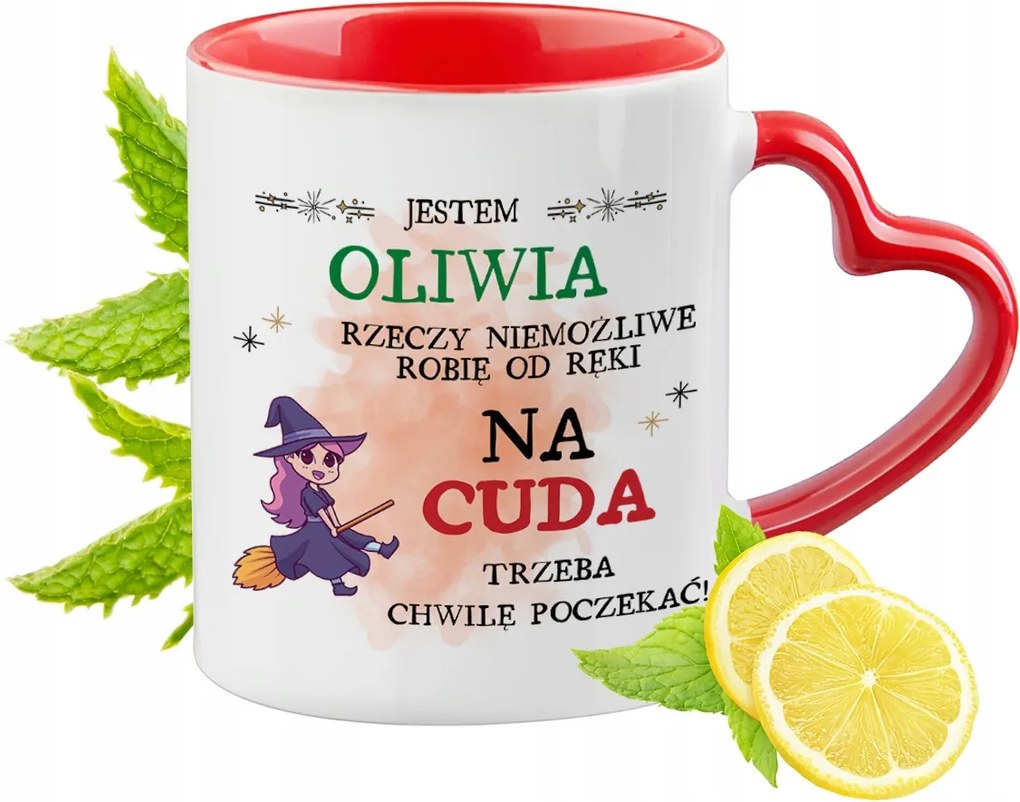 Olívia piros bögre szív alakú füllel ajándékba