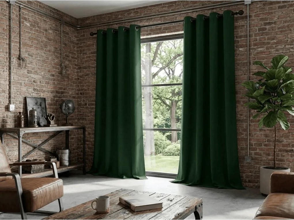 Függöny OXFORD LIGHT 140x250 cm, sötétzöld Felfüggesztés: Hullámos sínszalag