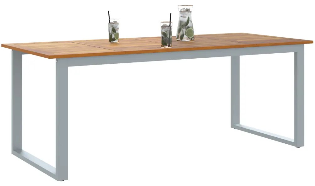Kültéri Étkező Asztal Szürke 200x90x75 cm Acél és Tölgydeszkás
