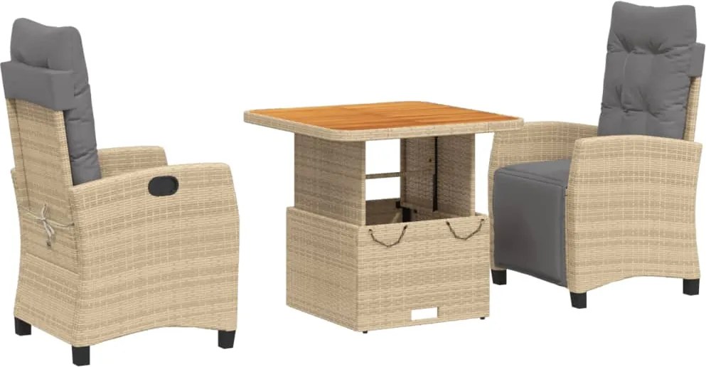 vidaXL 3 részes bézs polyrattan kerti étkezőgarnitúra párnákkal
