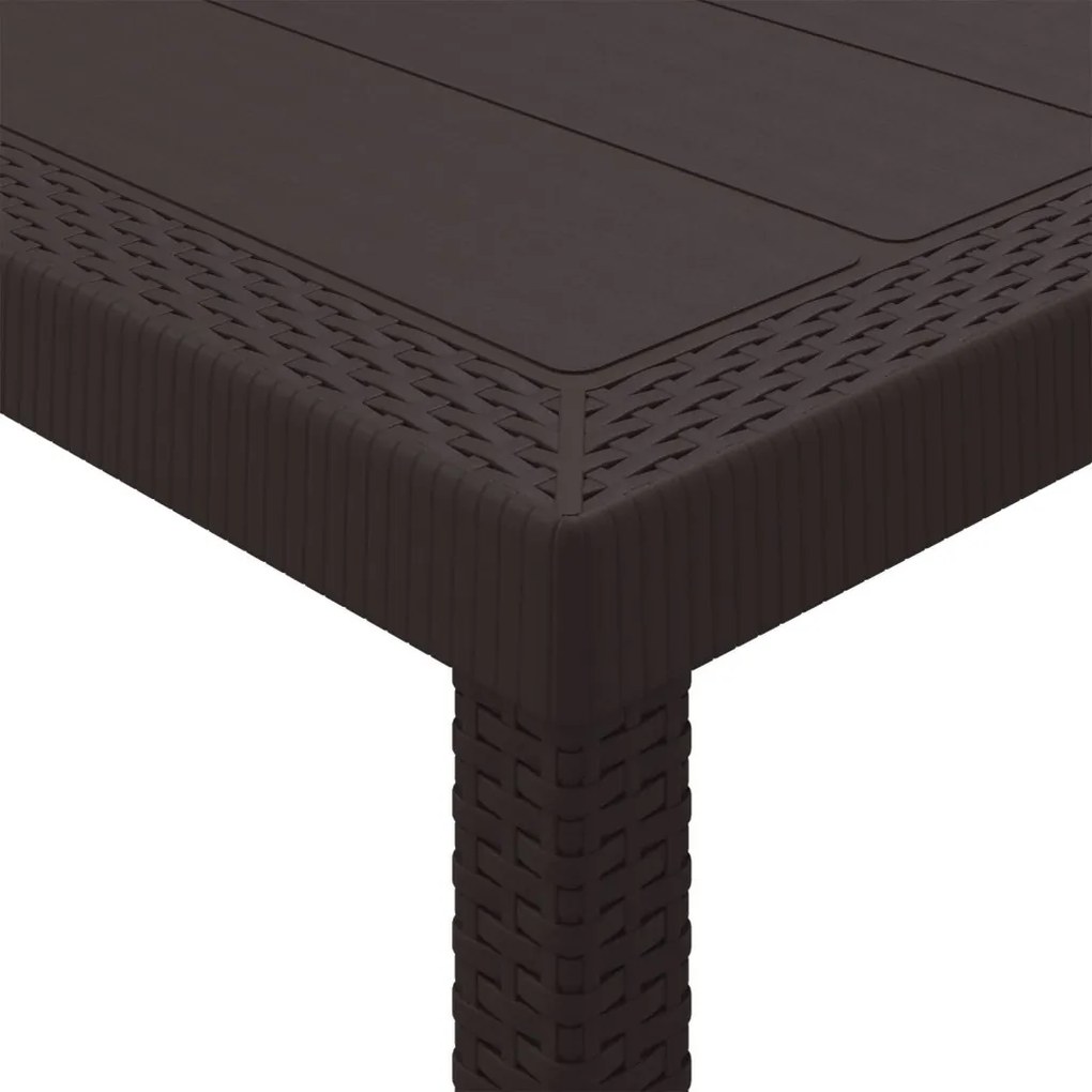 11 részes kert étkező szett párnákkal barna poli rattannal, barna kertasztal 150x100x73 cm poli rattannal, kert székek párnákkal 2 db barna poli rattannal, kert székek párnákkal 4 db barna poli rattannal