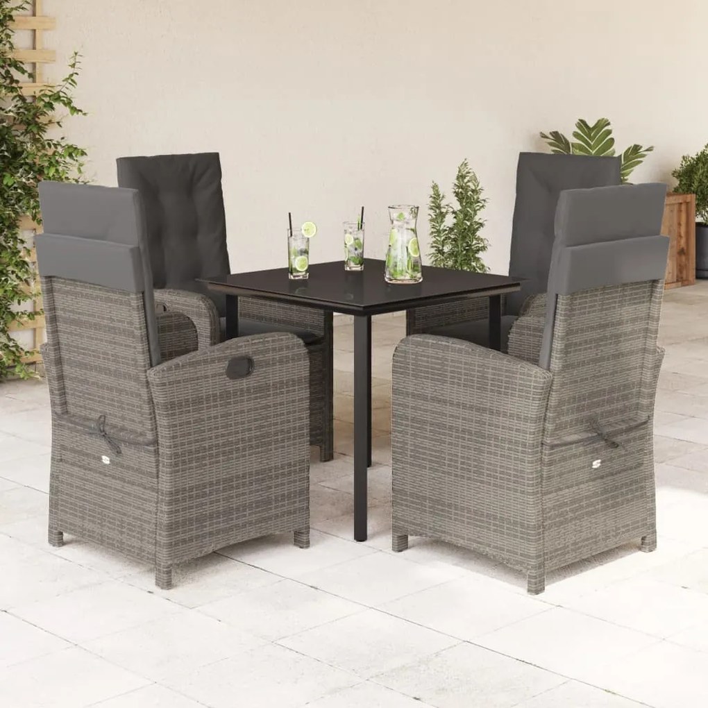 5 részes szürke polyrattan kerti étkezőgarnitúra párnával