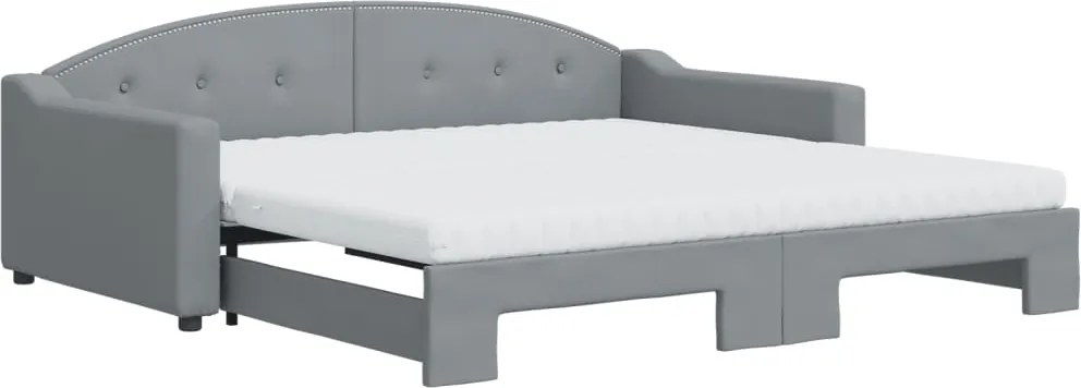 vidaXL világosszürke kihúzható szövet heverő matracokkal 100 x 200 cm