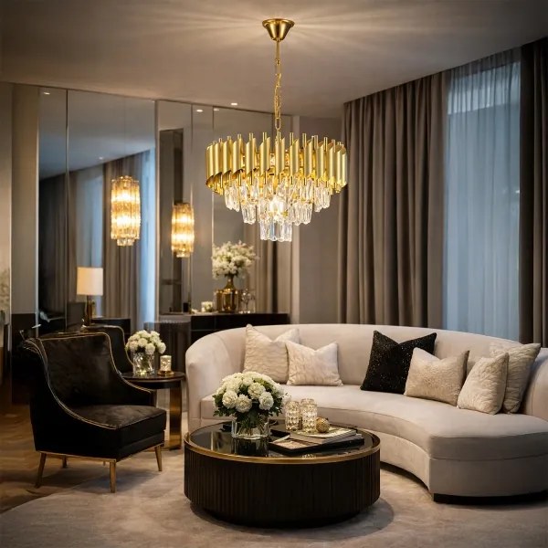 Brilagi - Láncra akasztott csillár ECLIPSE 5×E14/10W/230V Ø 38 cm, aranyszínű