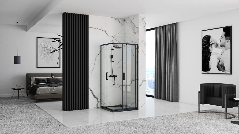 Zuhanykabin Rea Punto black 80x80