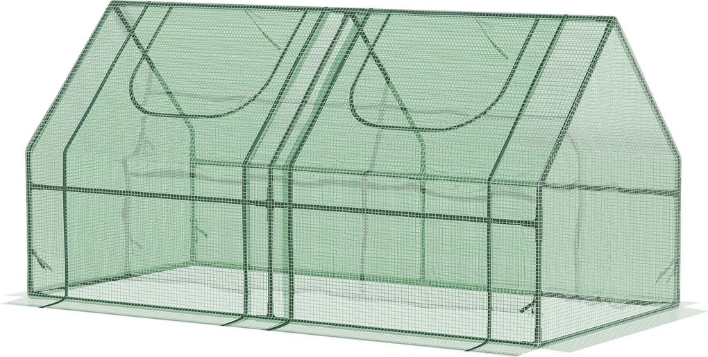 Outsunny Kicsi Üvegház Kültéri Üvegház Kétrészes Ablakokkal és Acél Vázszerkezettel Paradicsom, Növények és Virágok Növesztéséhez 180x90x90 cm Zöld |