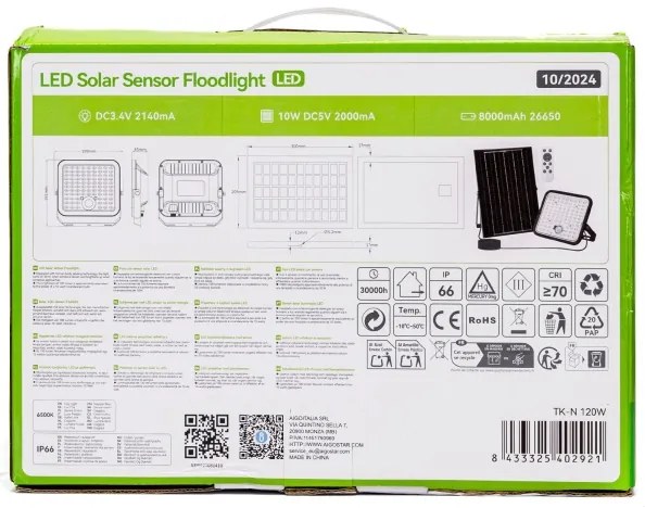Aigostar - dimmelhető LED napelemes reflektor érzékelővel LED/120W/3,4V IP66 + távirányító
