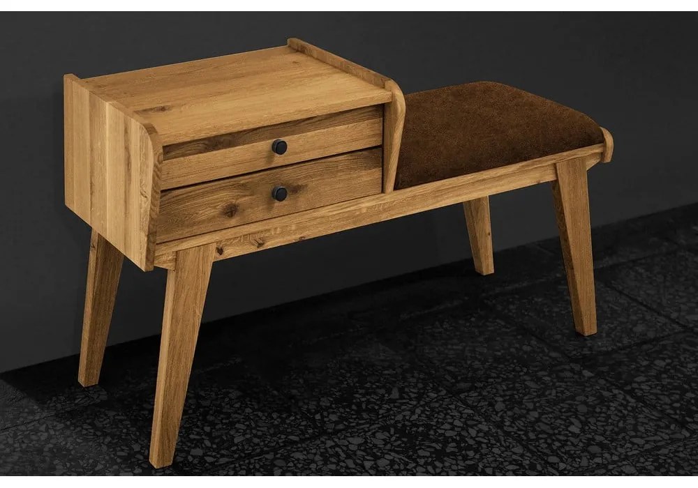 Fiókos tölgyfa pad, narancssárga ülőrésszel Retro - The Beds