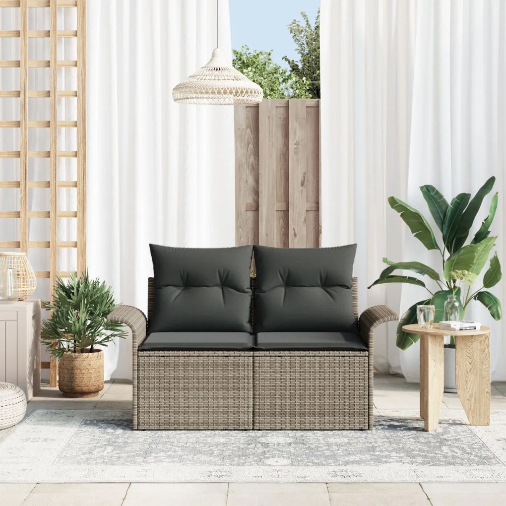 2-Fős Kerti Kanapé Tárolóval és Párnákkal Szürke Poly Rattan