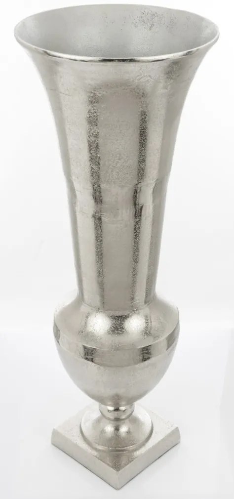 Loyd design magas ezüstszín hengeres fodros fém serleg szögletes masszív talppal 79x30x30cm