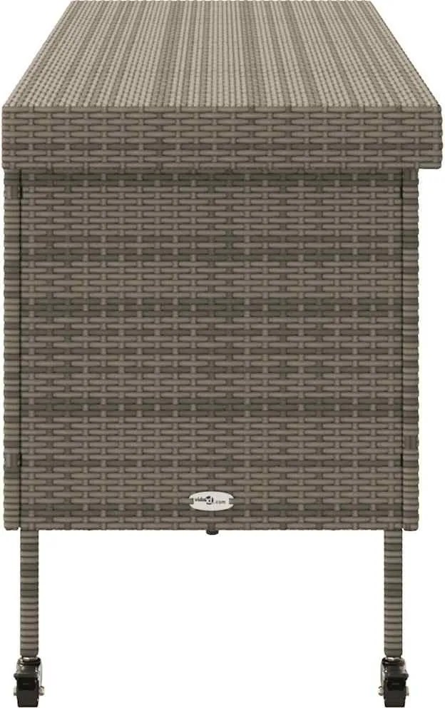 Szürke Polyrattan Kerti Tárolóláda Kerekekkel 160X55X75 Cm