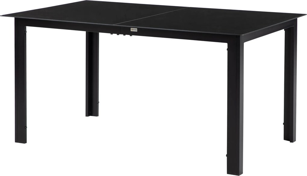 Outsunny 150 x 90 cm Vízálló Alumínium Kerti Asztal Üveg Asztallappal, Büfé Asztal, Kemping Asztal 6 Személynek, Kültéri Étkező Asztal Kerthez, Terasz